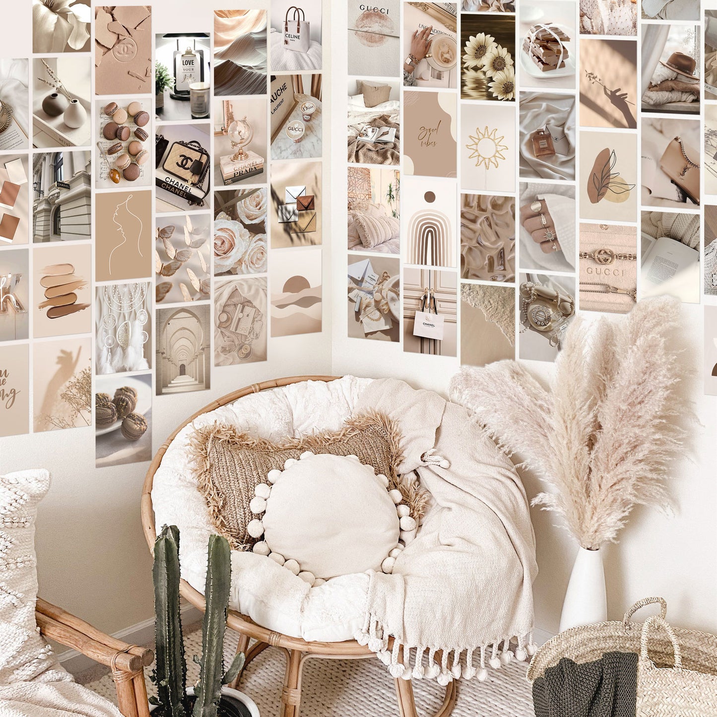 ANERZA Beige Wall Collage Kit Aesthetic Pictures, Room Decor for Bedroom Aesthetic, Posters for Room Aesthetic, Cute Photo Wall Decorations for Teen Girls, Dorm Trendy Wall Art (70 pcs)