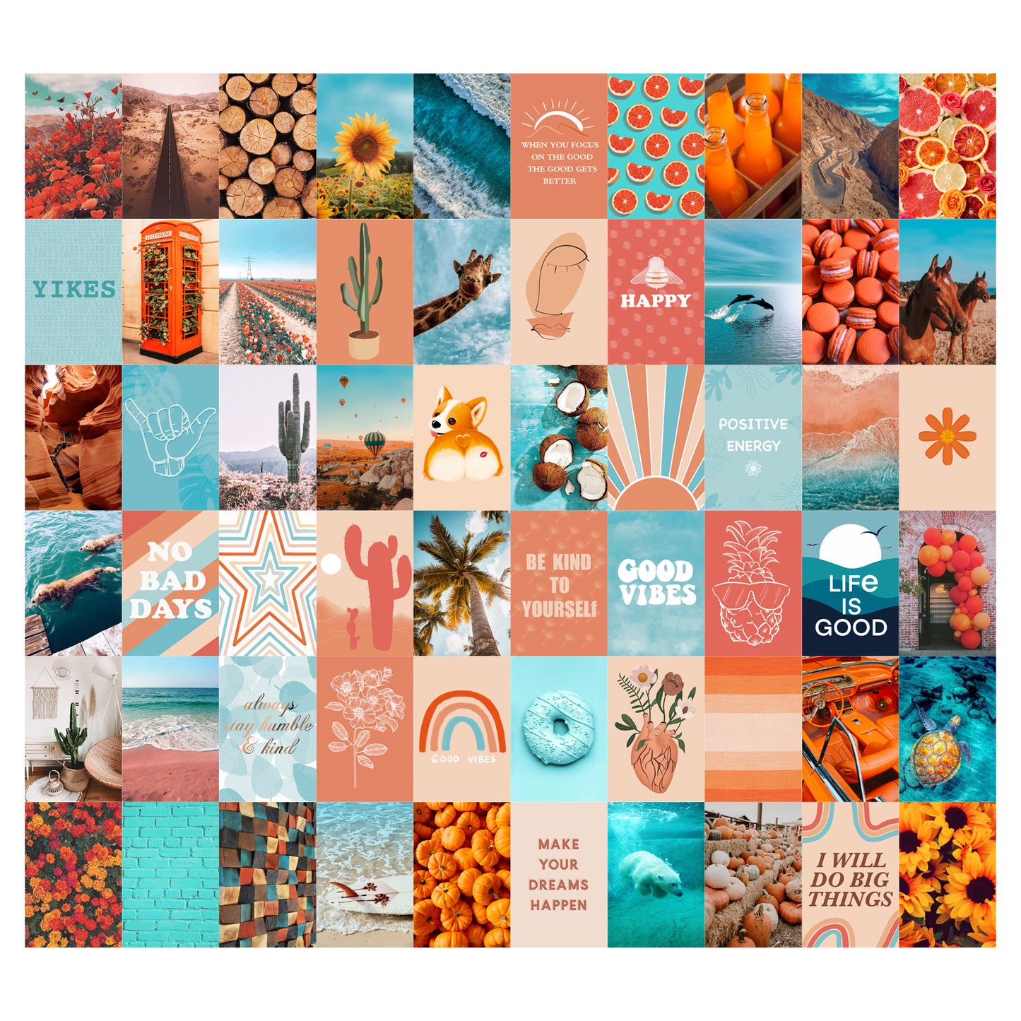 ANERZA 60 PCS Wall Collage Kit Aesthetic Pictures, Aesthetic Room Decor for Teen Girls, Photo Wall Decor, Vsco Trendy Bedroom Posters, Peach Teal Boho Wall Art, 4x6 inch