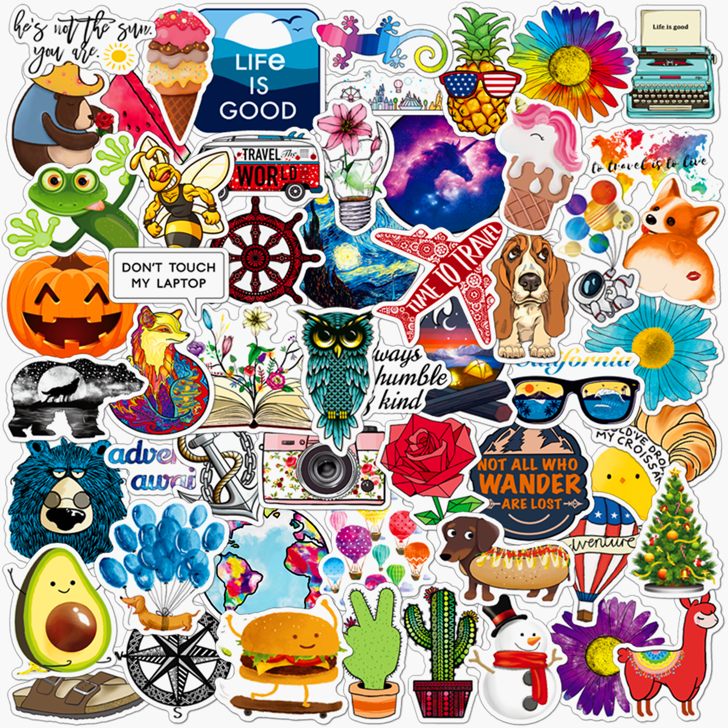 ANERZA 100 Pcs Waterproof Stickers for Laptop, Water bottle B