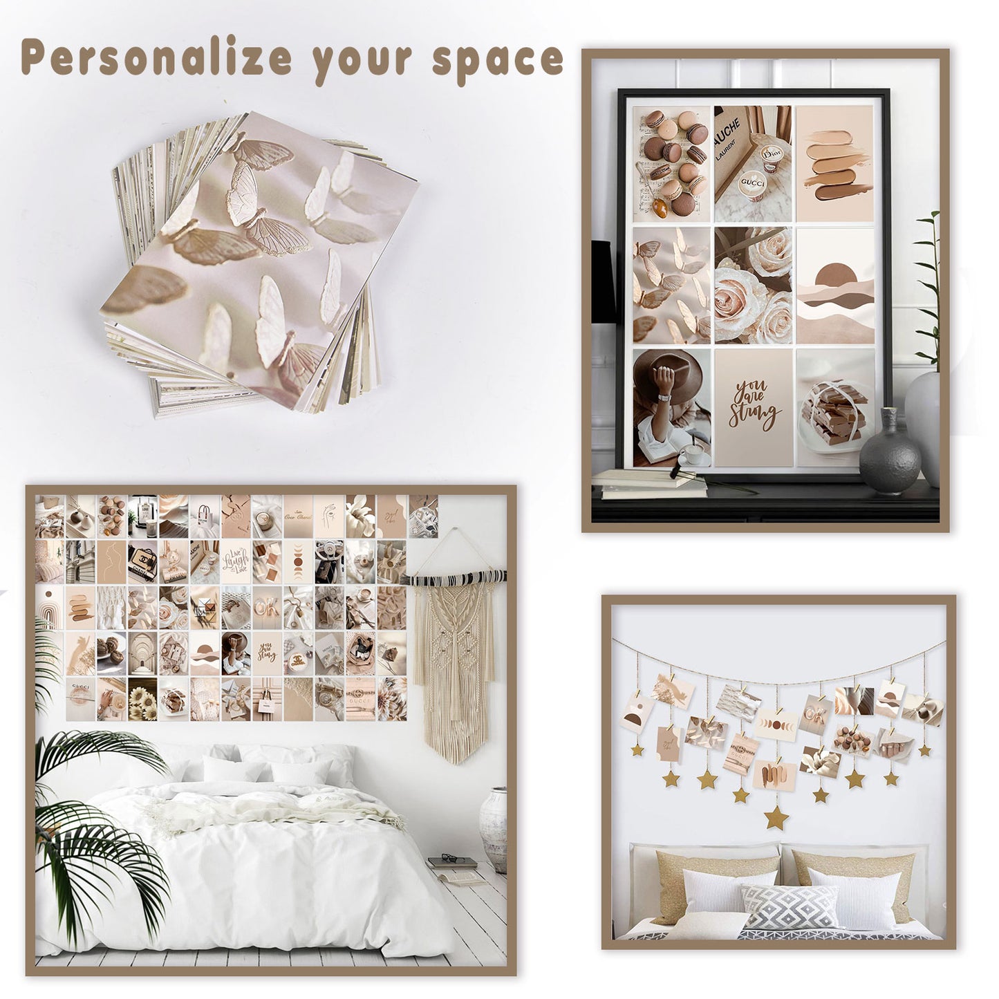 ANERZA Beige Wall Collage Kit Aesthetic Pictures, Room Decor for Bedroom Aesthetic, Posters for Room Aesthetic, Cute Photo Wall Decorations for Teen Girls, Dorm Trendy Wall Art (70 pcs)