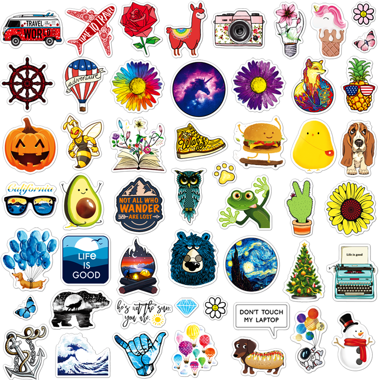 ANERZA 100 Pcs Waterproof Stickers for Laptop, Water bottle B