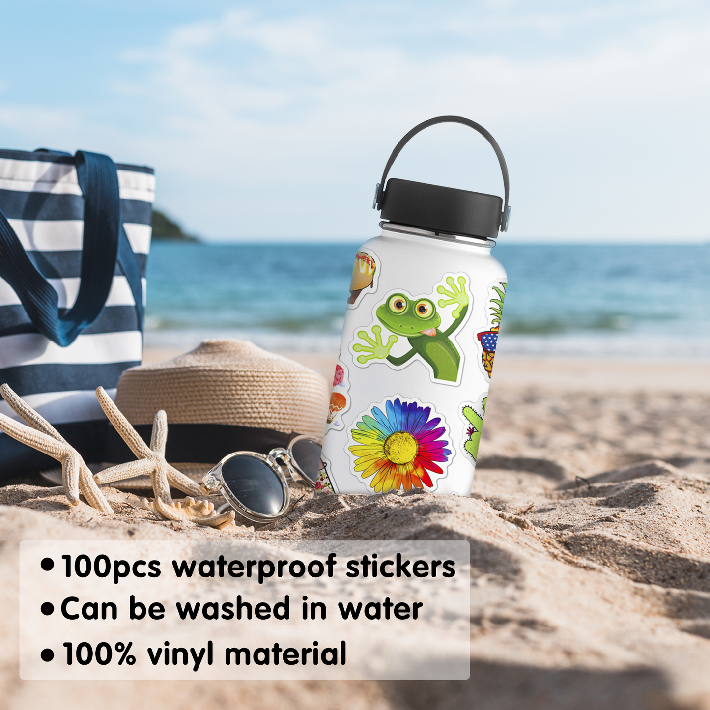 ANERZA 100 Pcs Waterproof Stickers for Laptop, Water bottle B
