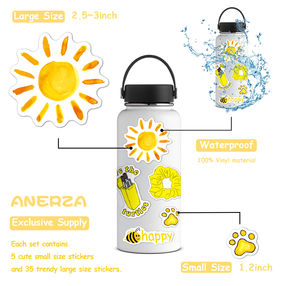 ANERZA 40 Pcs Yellow VSCO Stickers for Laptop, Water bottle