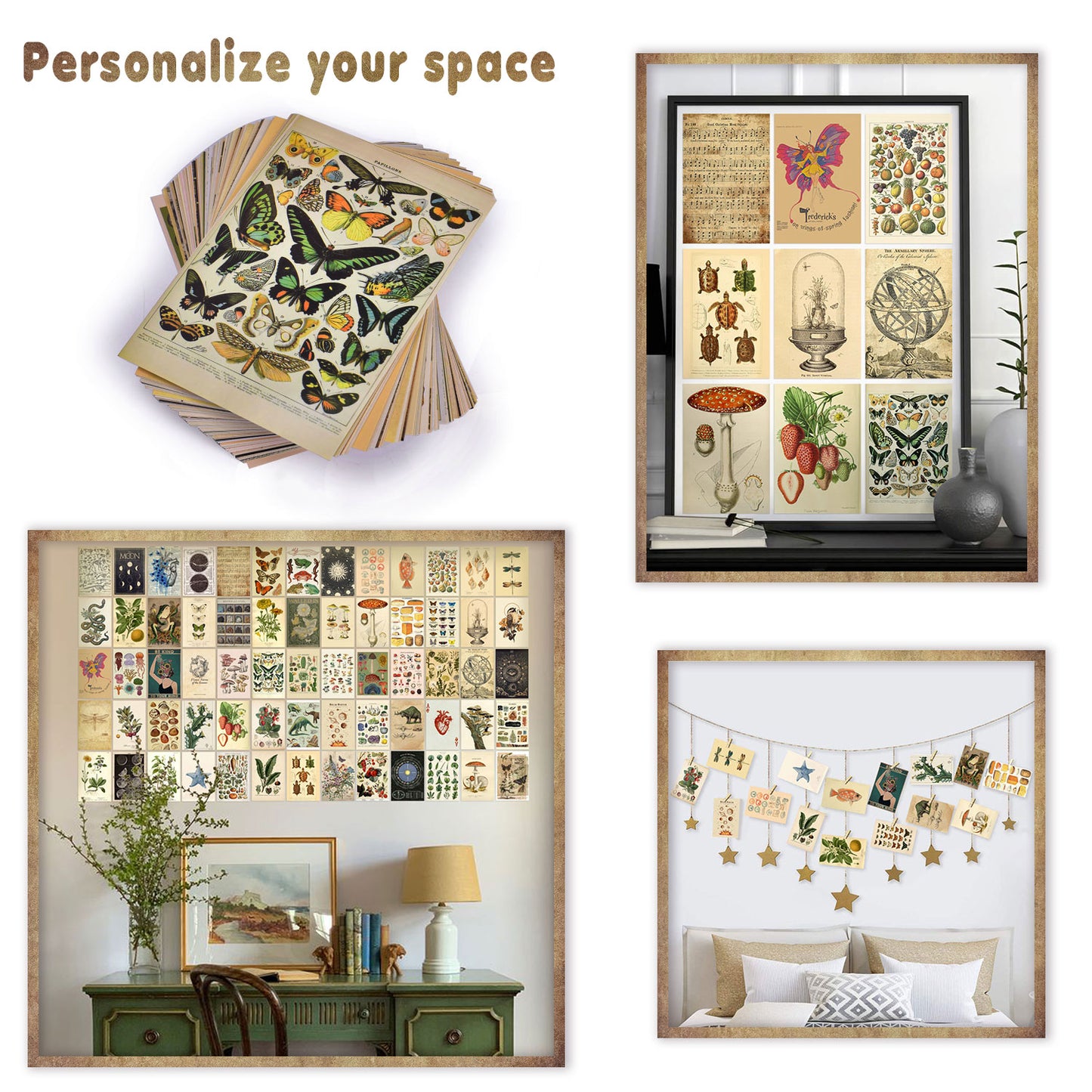 ANERZA Vintage Wall Collage Kit Aesthetic Pictures, Cottagecore Room Decor for Bedroom Aesthetic, Posters for Room Aesthetic, Cute Boho Photo Wall Decor for Teen Girls, Dorm Green Wall Art (70 pcs)