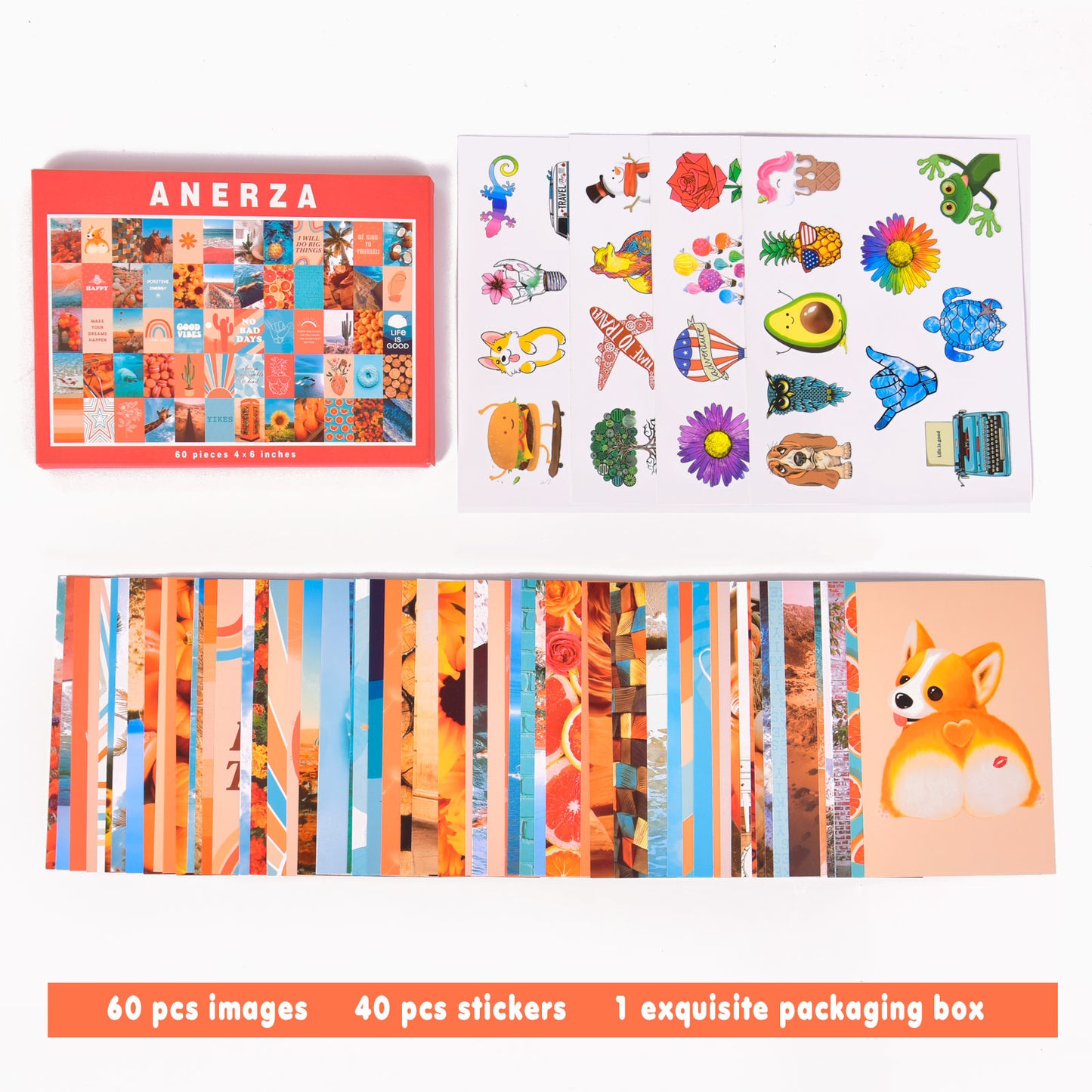 ANERZA 60 PCS Wall Collage Kit Aesthetic Pictures, Aesthetic Room Decor for Teen Girls, Photo Wall Decor, Vsco Trendy Bedroom Posters, Peach Teal Boho Wall Art, 4x6 inch