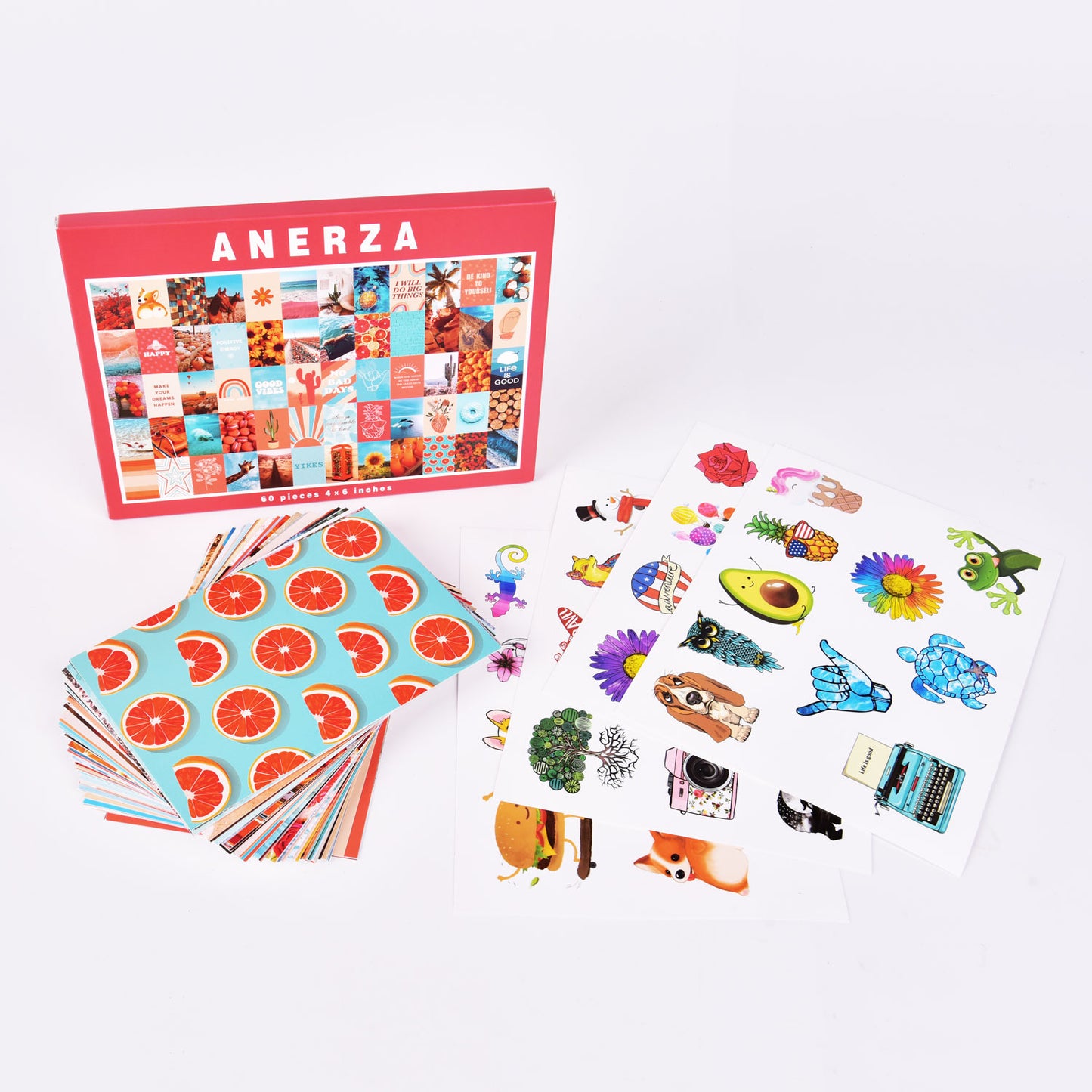 ANERZA 60 PCS Wall Collage Kit Aesthetic Pictures, Aesthetic Room Decor for Teen Girls, Photo Wall Decor, Vsco Trendy Bedroom Posters, Peach Teal Boho Wall Art, 4x6 inch
