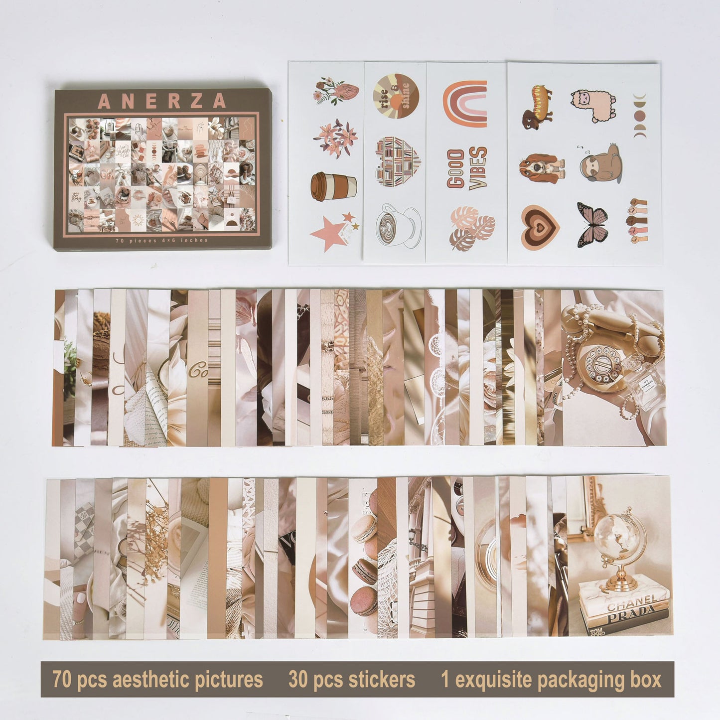 ANERZA Beige Wall Collage Kit Aesthetic Pictures, Room Decor for Bedroom Aesthetic, Posters for Room Aesthetic, Cute Photo Wall Decorations for Teen Girls, Dorm Trendy Wall Art (70 pcs)