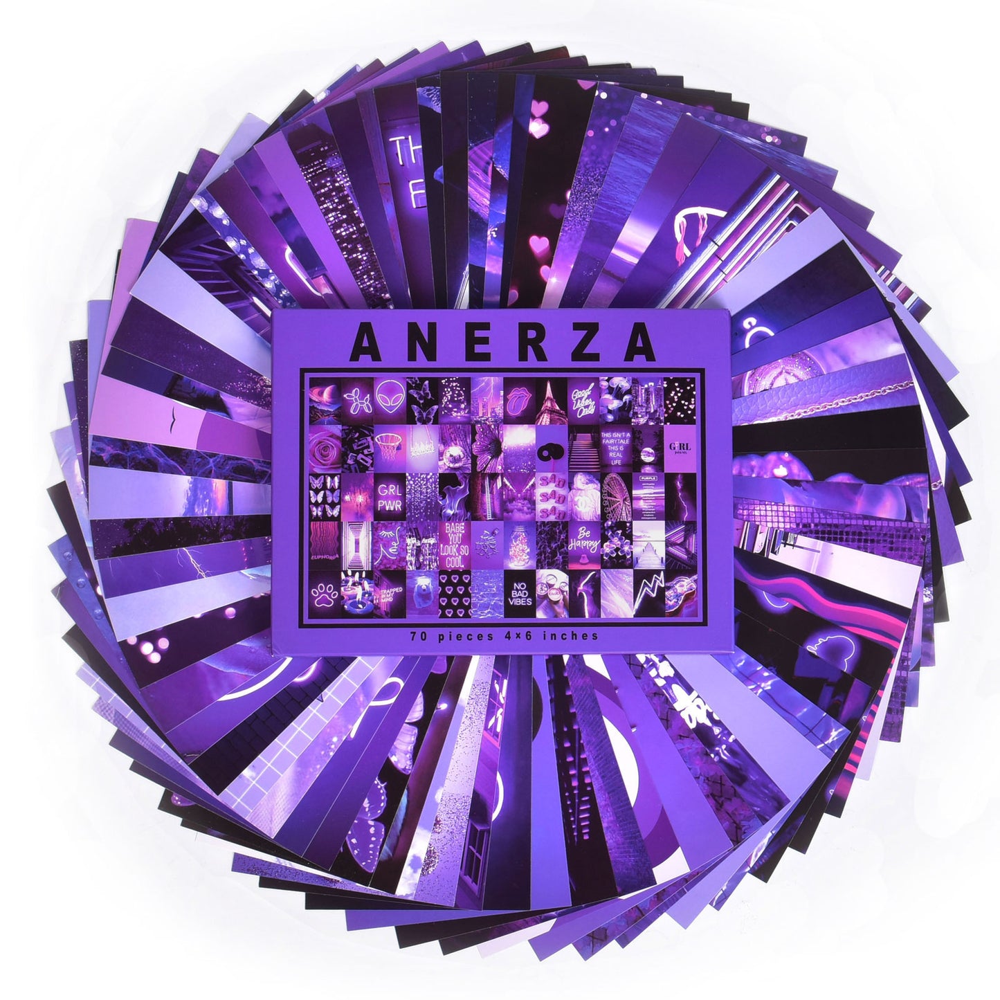 ANERZA Purple Wall Collage Kit Aesthetic Pictures, Room Decor for Bedroom Aesthetic, Posters for Room Aesthetic, Cute Neon Photo Wall Decorations for Teen Girls, Dorm Trendy Wall Art (70 pcs)