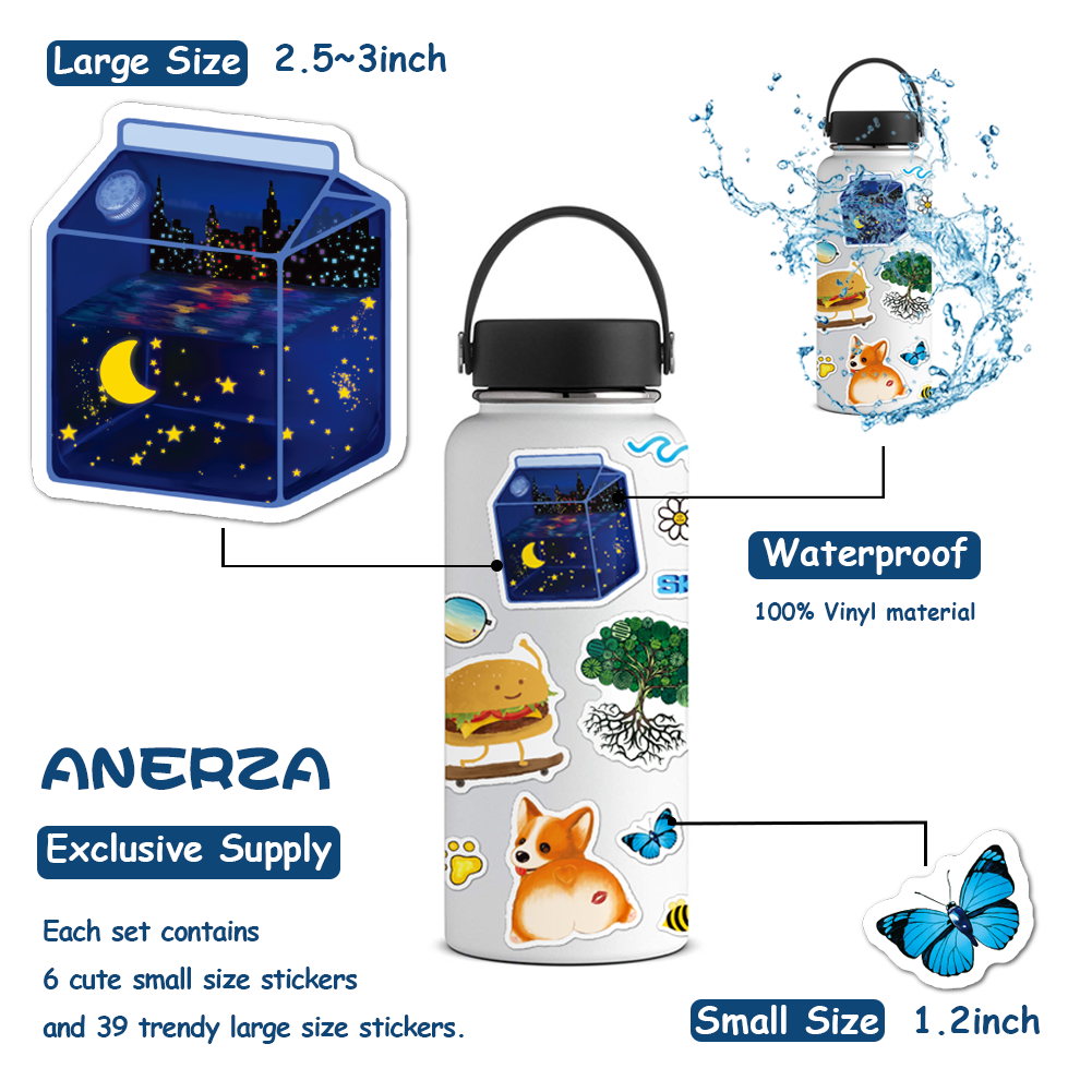 ANERZA 45 Pcs VSCO Stickers for Laptop, Hydro Flask B