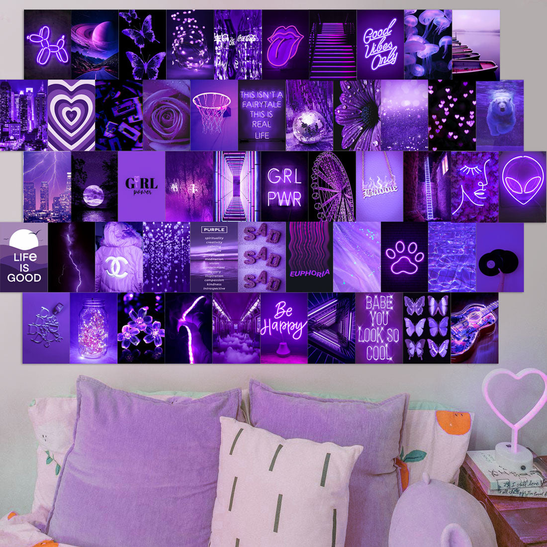 ANERZA Purple Wall Collage Kit Aesthetic Pictures, Room Decor for Bedroom Aesthetic, Posters for Room Aesthetic, Cute Neon Photo Wall Decorations for Teen Girls, Dorm Trendy Wall Art (70 pcs)