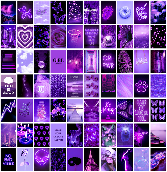 ANERZA Purple Wall Collage Kit Aesthetic Pictures, Room Decor for Bedroom Aesthetic, Posters for Room Aesthetic, Cute Neon Photo Wall Decorations for Teen Girls, Dorm Trendy Wall Art (70 pcs)